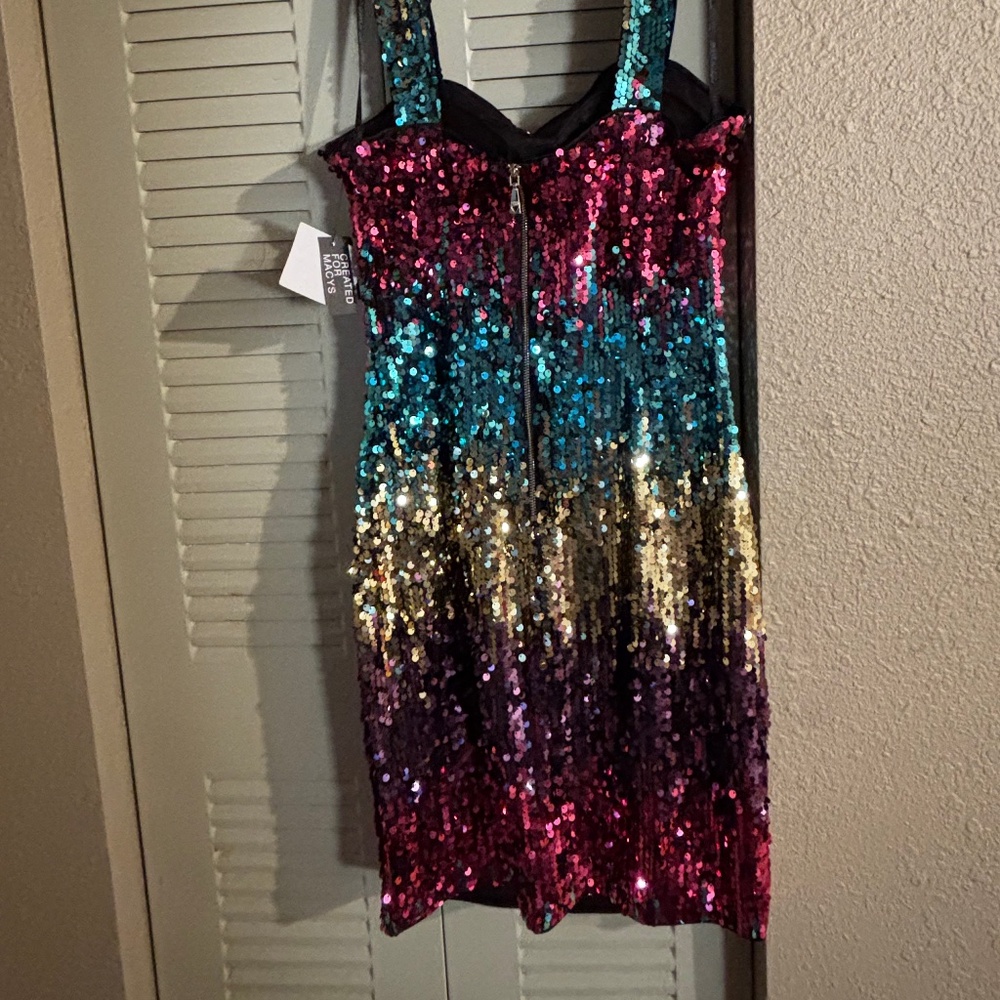 Guess Multicolored sequins Sweetheart neckline Sheath silhouette Size 6 NWT - Picture 10 of 13
